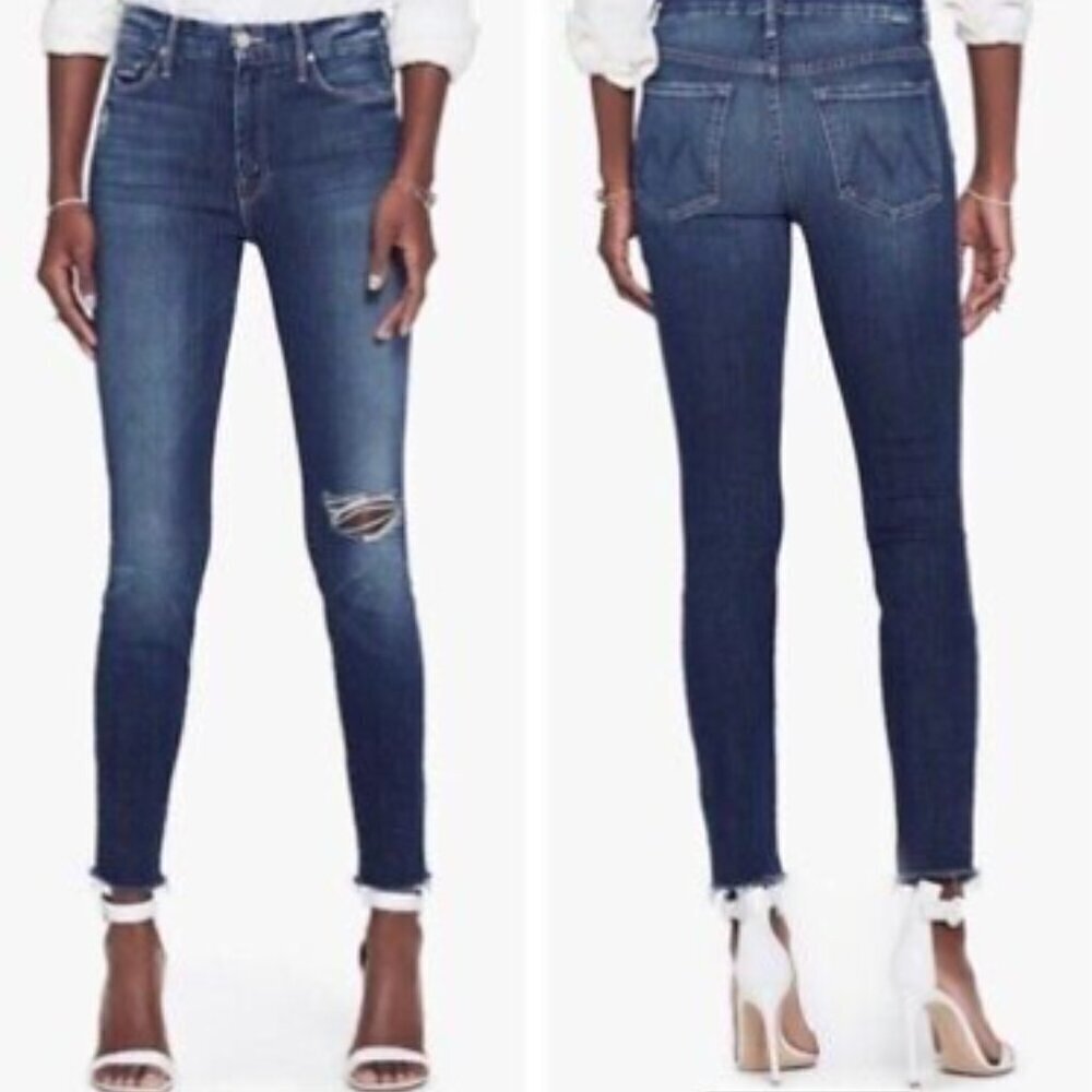 MOTHER (Size 26) Women's High Waisted Looker Fray Cat Attack Blue Jeans